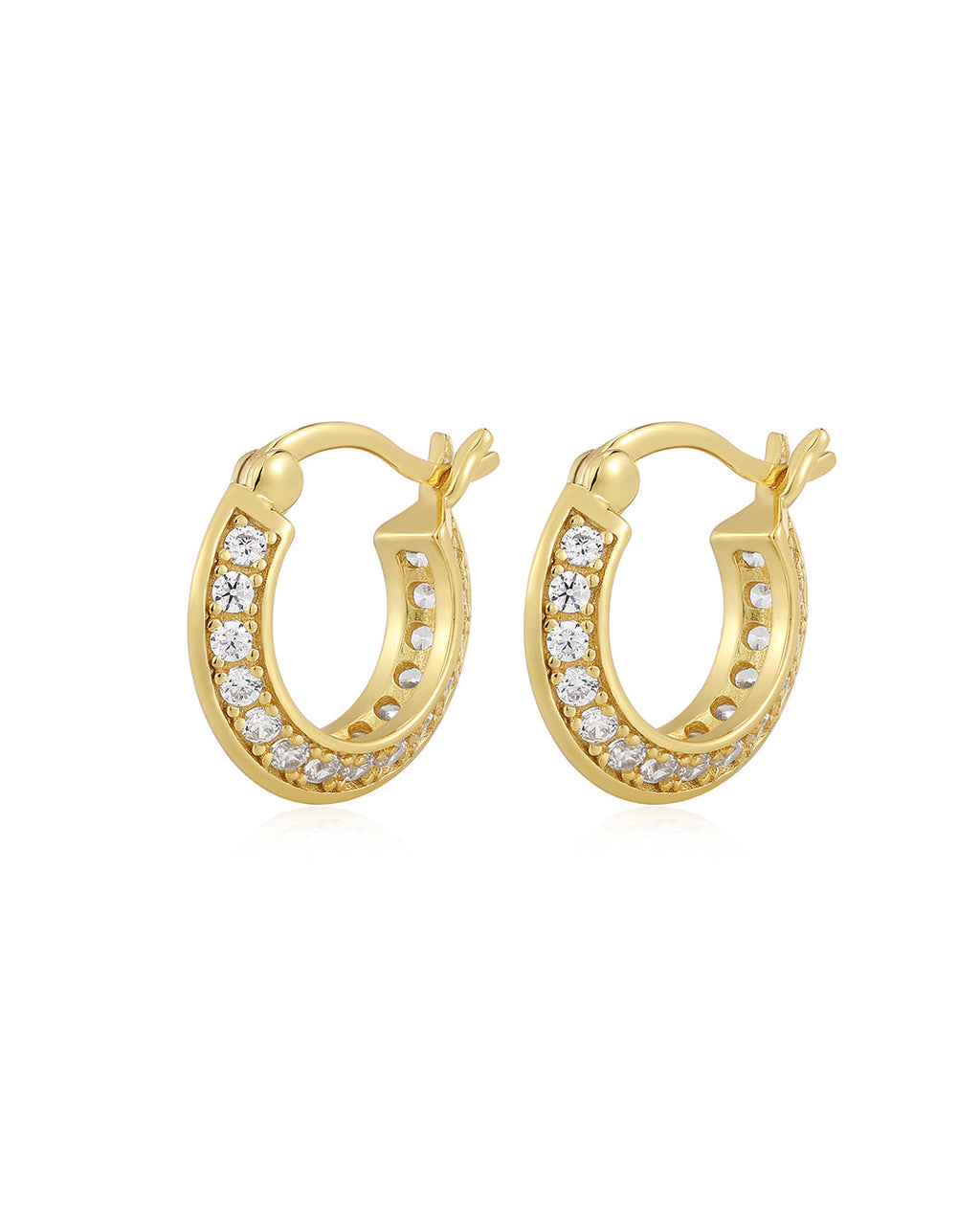 Bevel Pavé Edge Huggies in Gold - Earrings