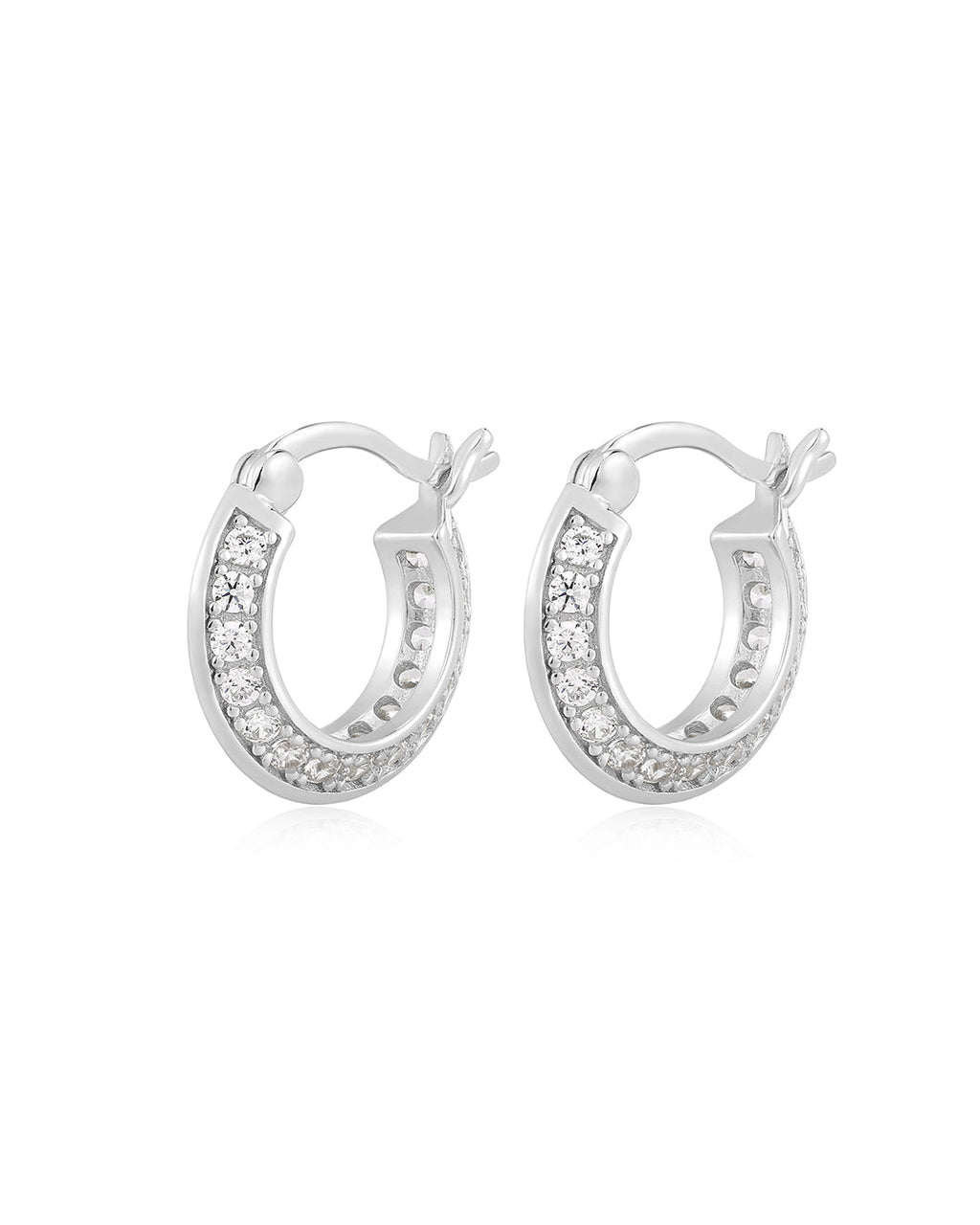 Bevel Pavé Edge Huggies in Silver - Earrings — alternate view