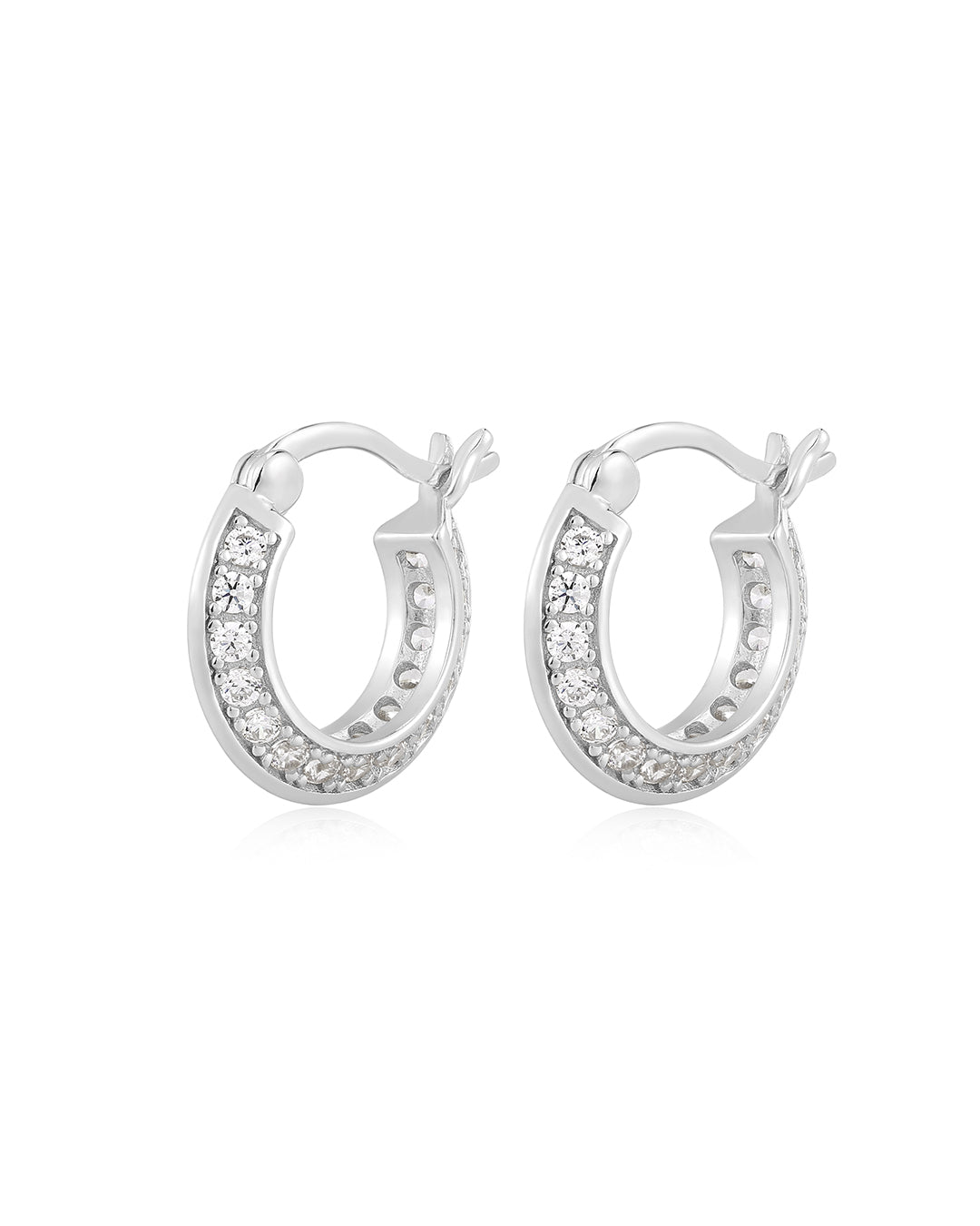 Bevel Pavé Edge Huggies in Silver - Earrings — alternate view