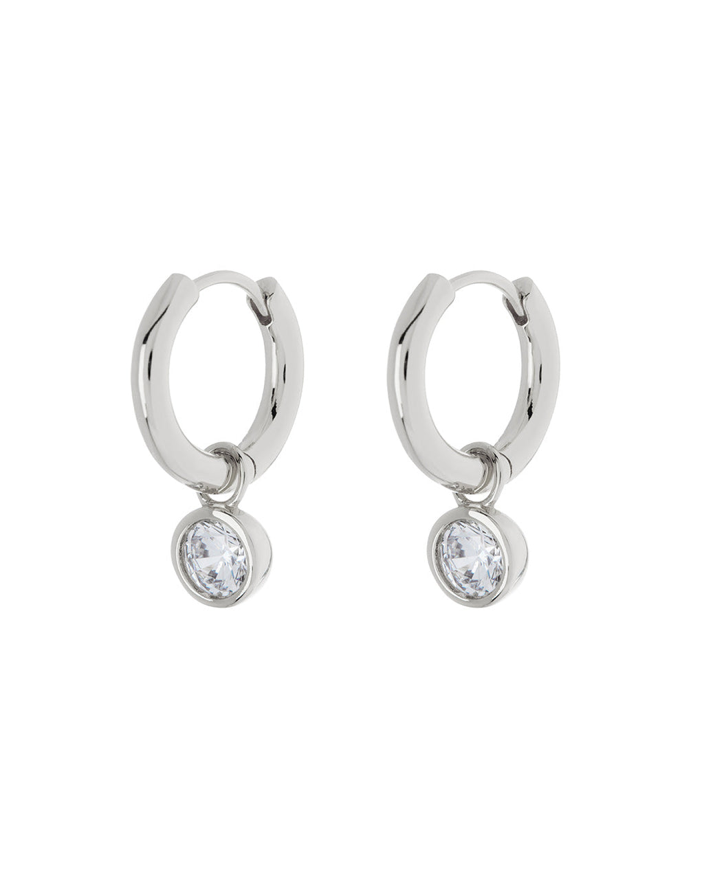 Bezel Charm Huggies - Silver