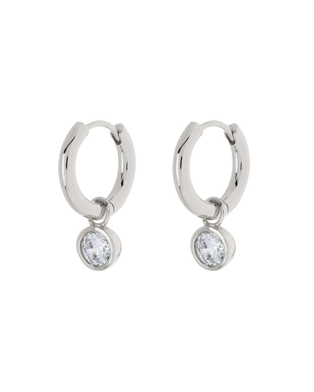 Bezel Charm Huggies - Silver