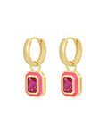 Bezel Huggies- Hot Pink- Gold - Earrings