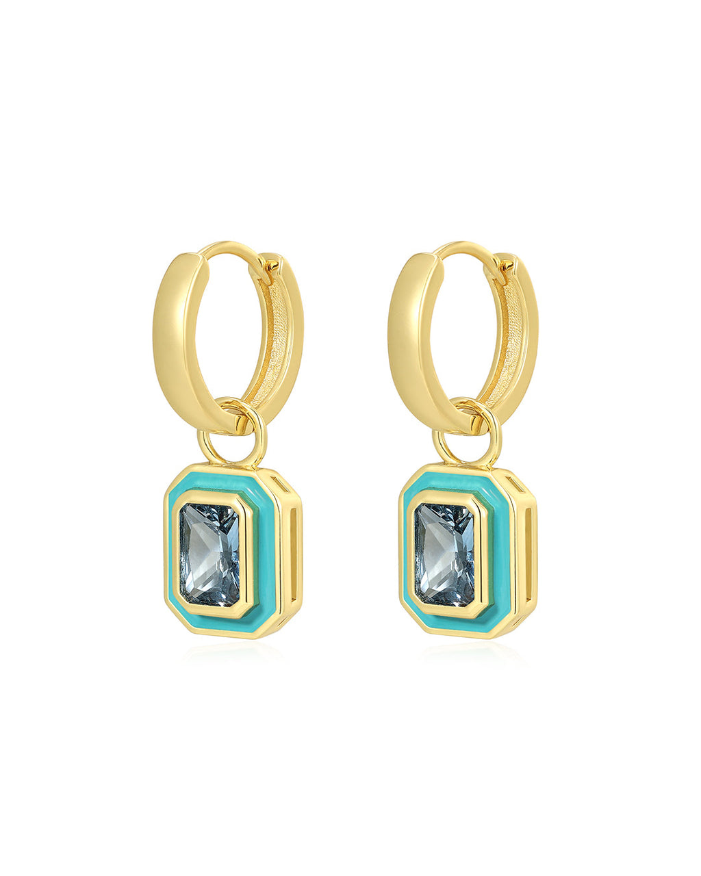 Bezel Huggies- Turquoise- Gold - Earrings