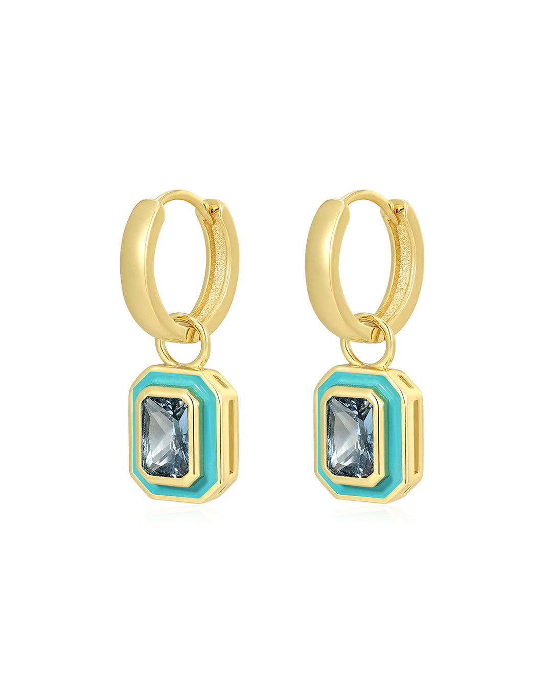 Bezel Huggies- Turquoise- Gold - Earrings