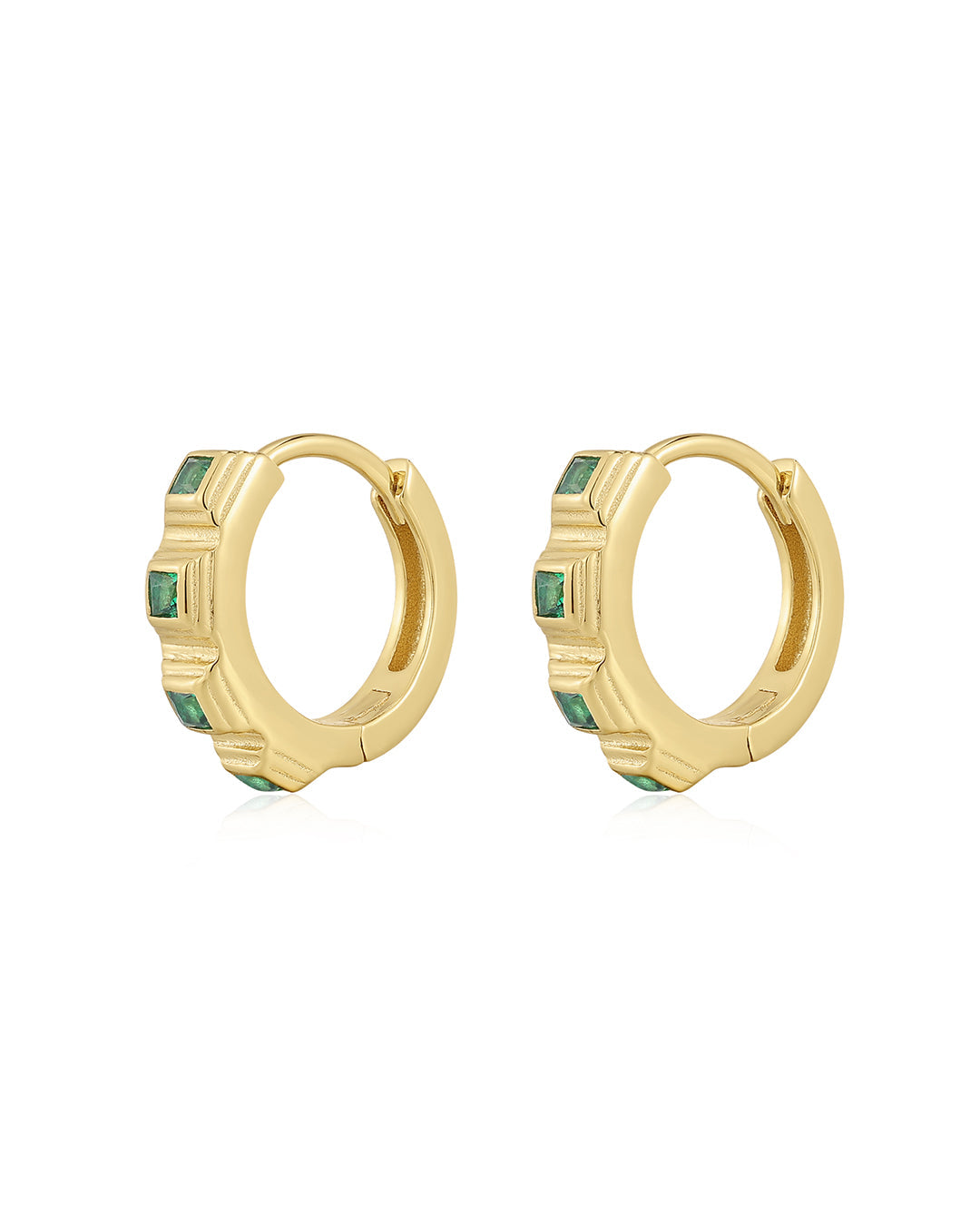 Bezel Pyramid Huggies in Gold - Earrings