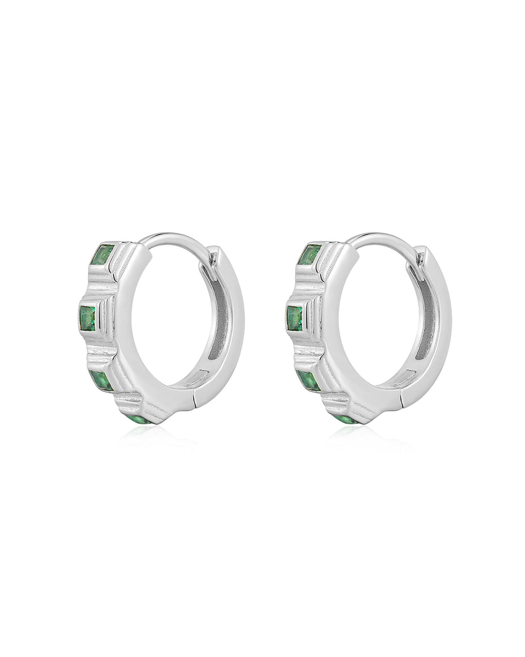 Bezel Pyramid Huggies in Silver - Earrings — alternate view