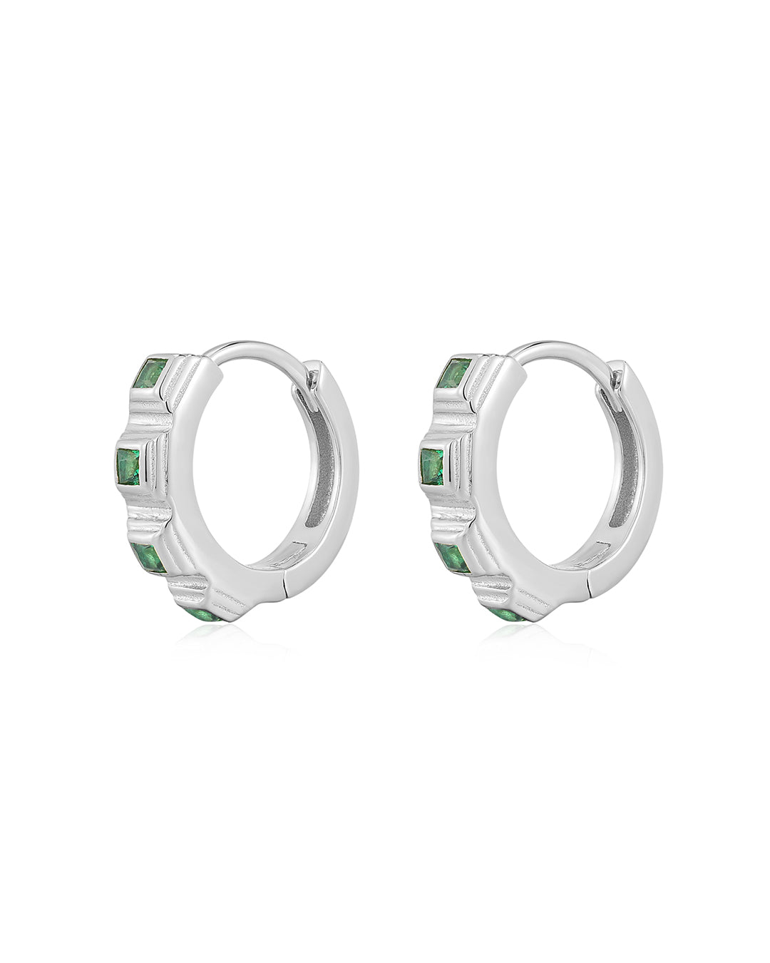 Bezel Pyramid Huggies in Silver - Earrings — alternate view