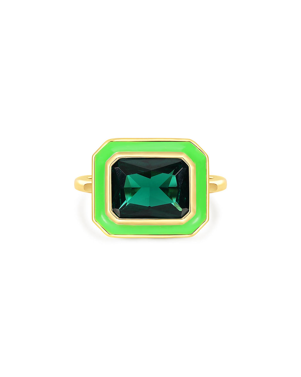Bezel Statement Ring- Bright Green - Gold