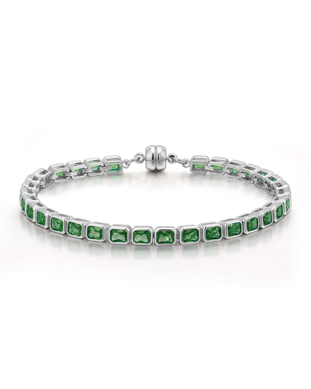 Bezel Emerald Ballier Bracelet - Emerald Green - Silver