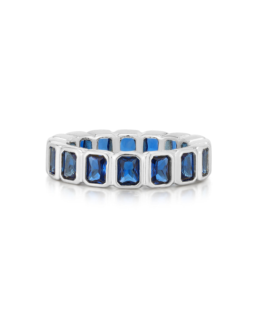 Bezel Emerald Ballier Ring - Blue Sapphire - Silver