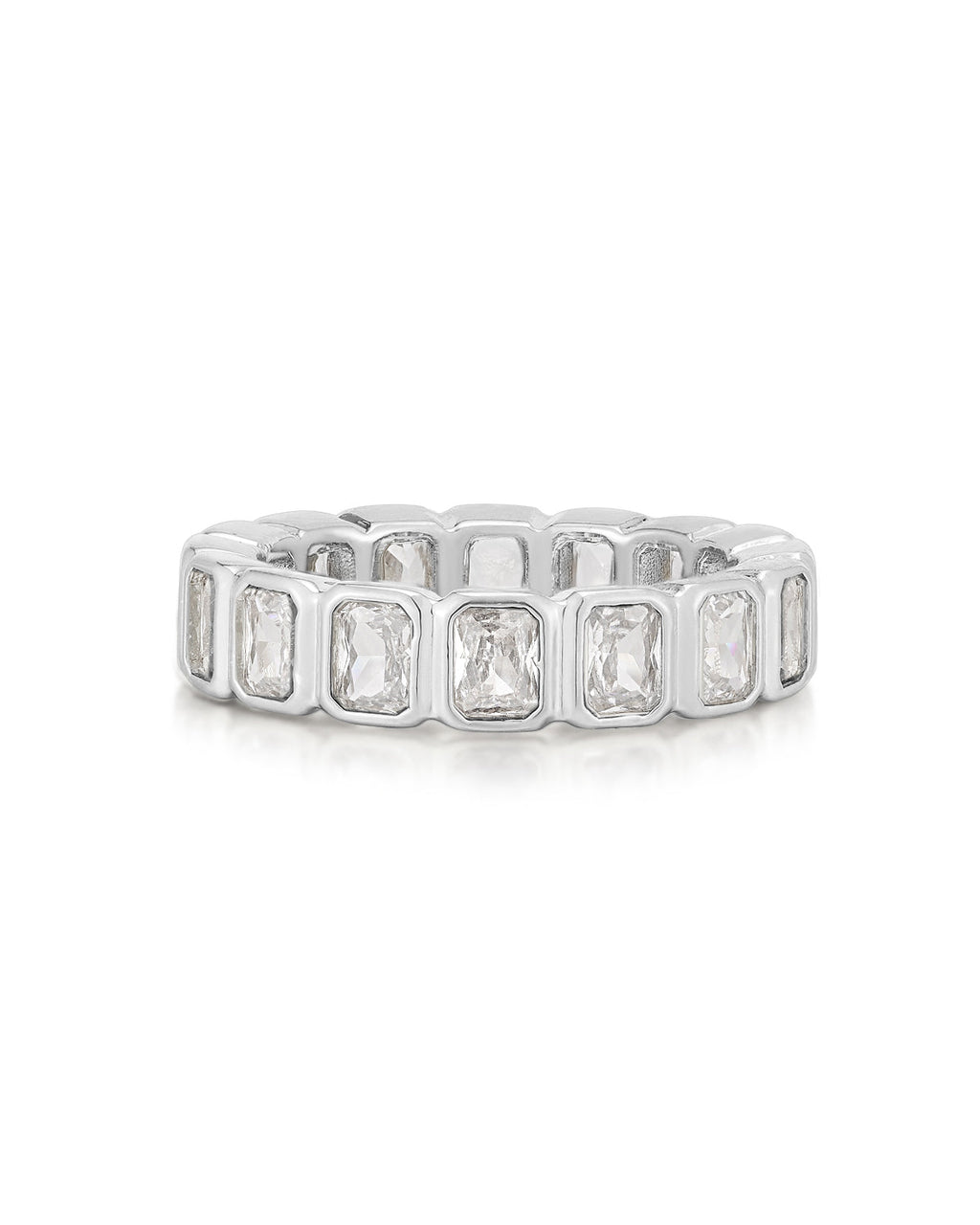 Bezel Emerald Ballier Ring- Clear - Silver