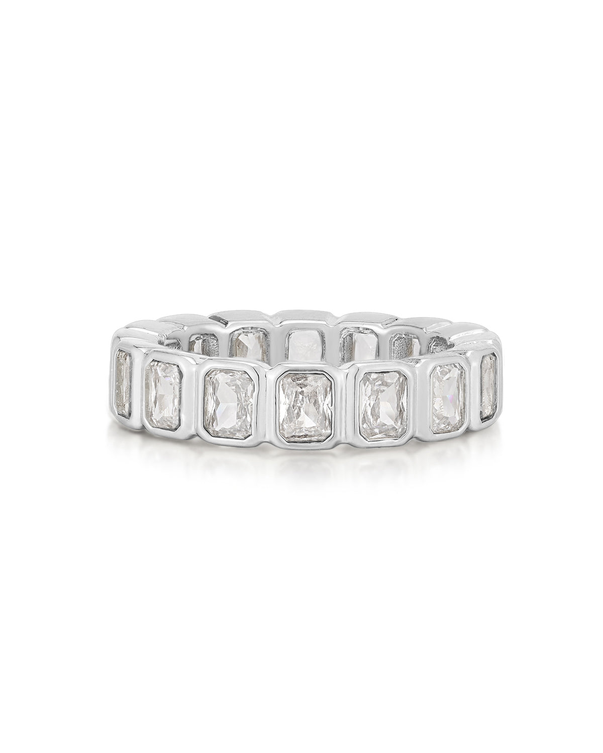 Bezel Emerald Ballier Ring- Clear - Silver