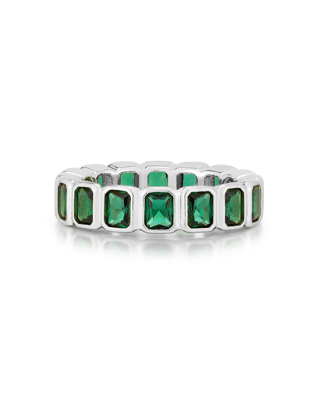 Bezel Emerald Ballier Ring - Emerald Green - Silver