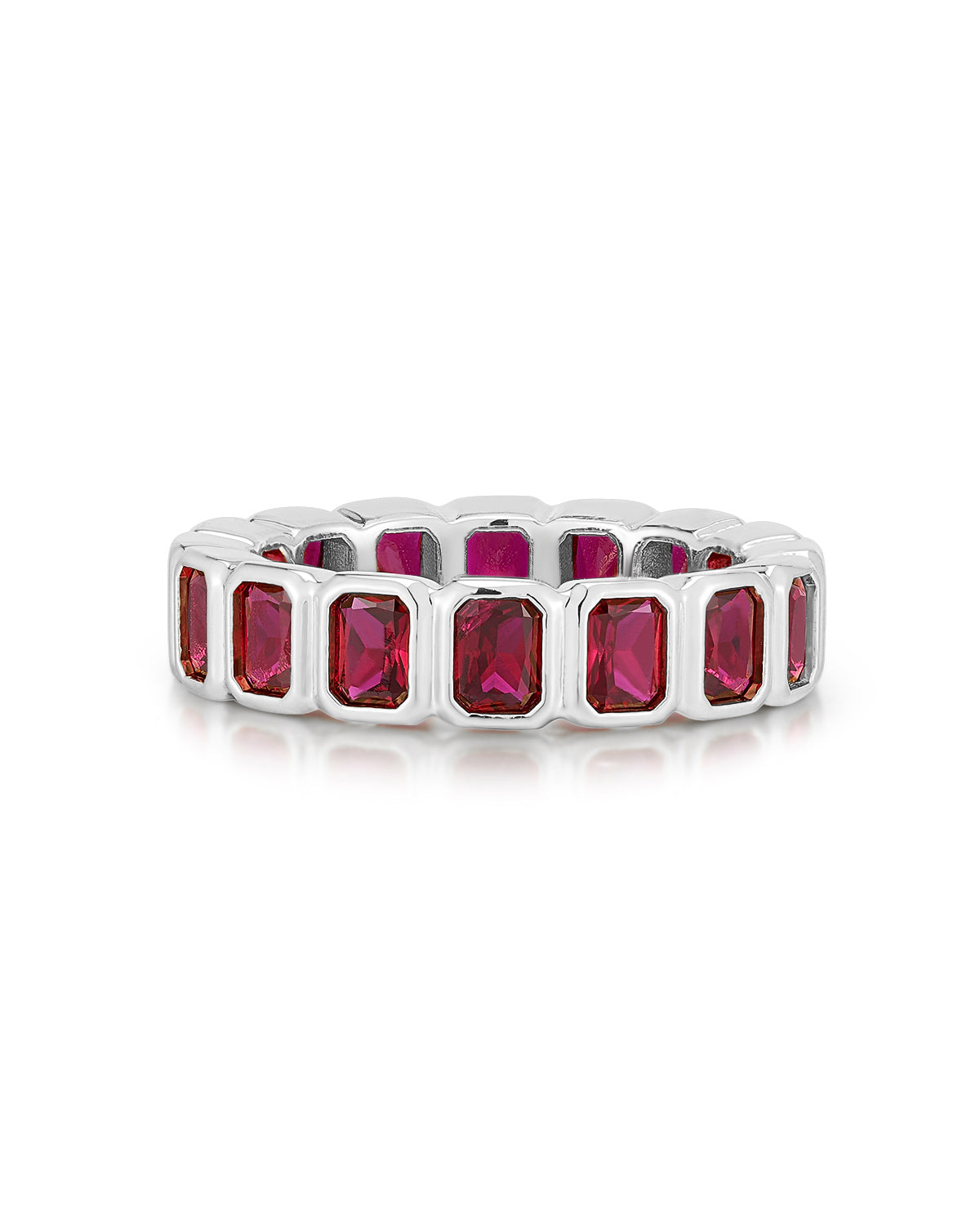 Bezel Emerald Ballier Ring - Ruby Red - Silver