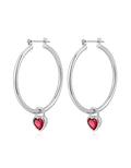 Bezel Heart Charm Hoops - Silver