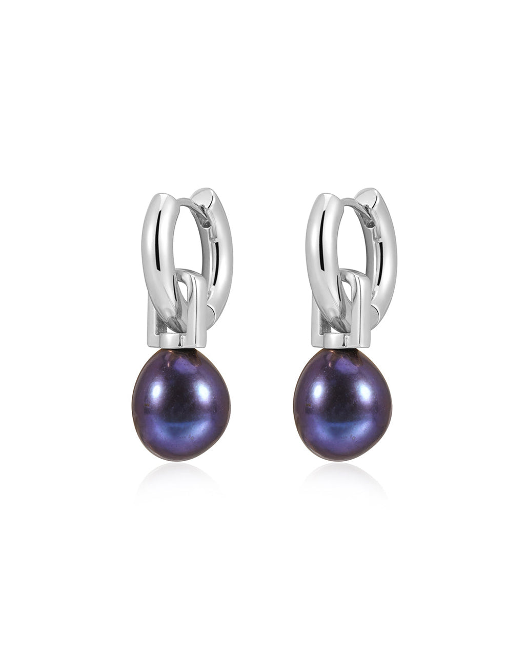 Blue Pearl Amalfi Huggies in Silver - Earrings — alternate view