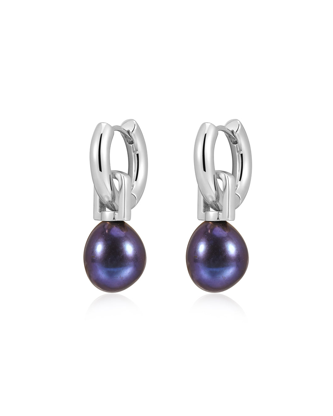 Blue Pearl Amalfi Huggies in Silver - Earrings — alternate view