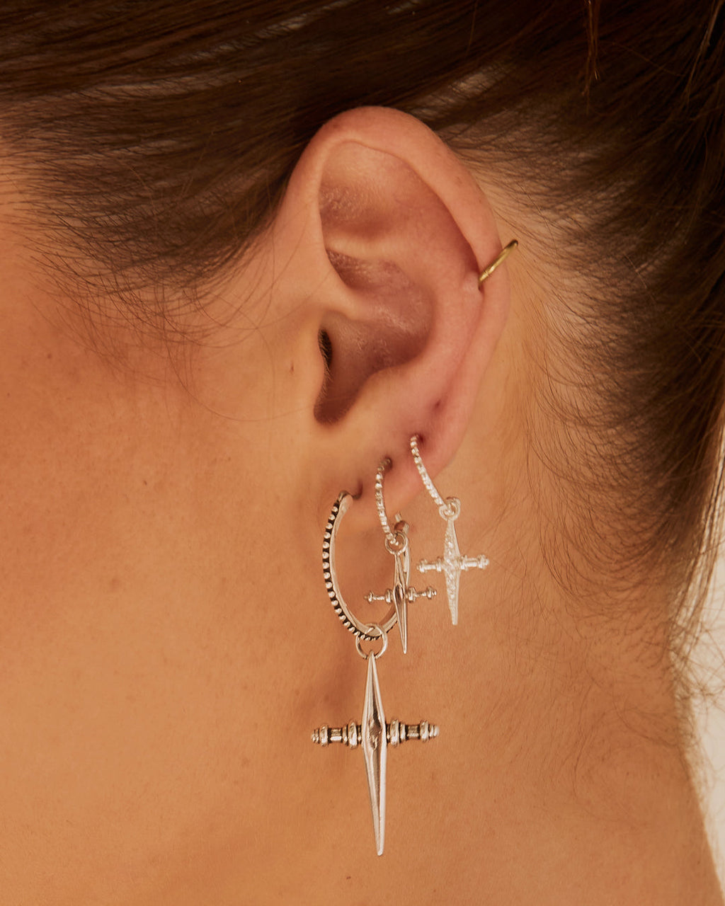 Mini Cross Hoops - Silver — alternate view 2