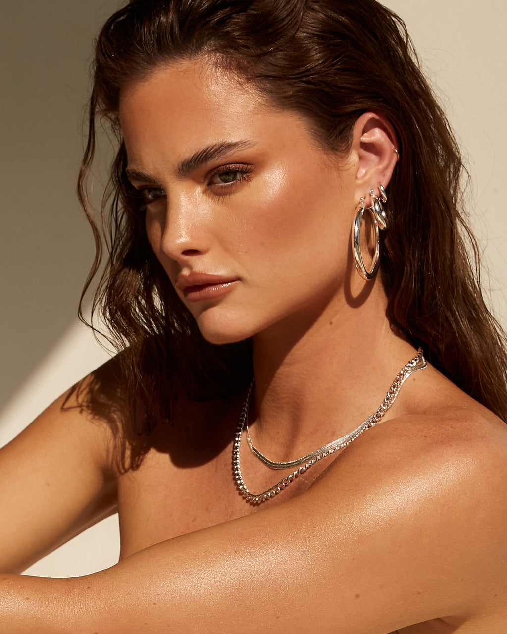 Classique Herringbone Chain - Silver — another angle