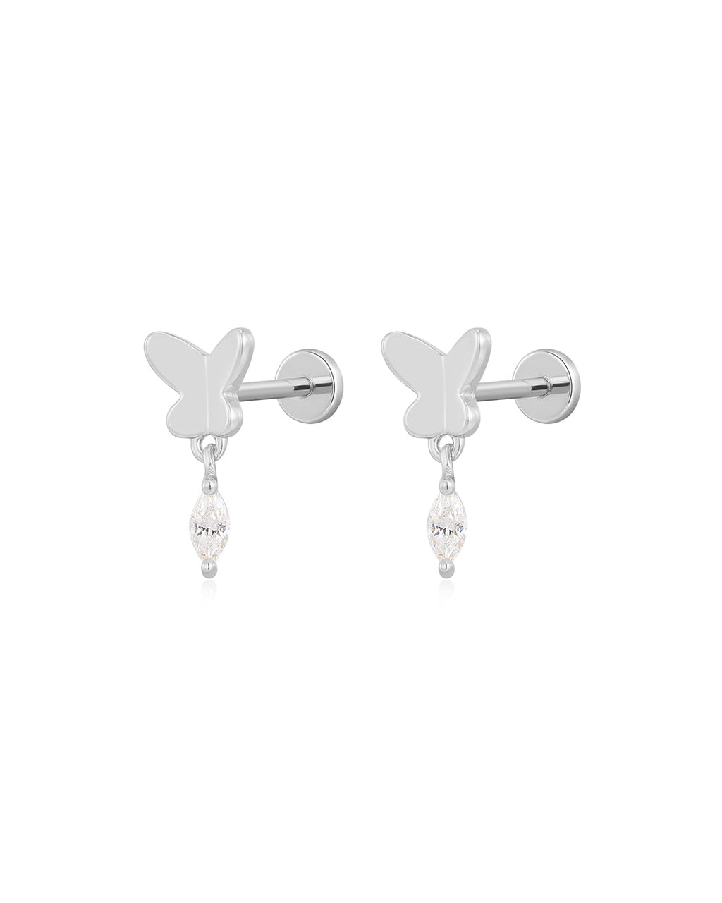 Butterfly Dangle Studs in Silver - Earrings — alternate view