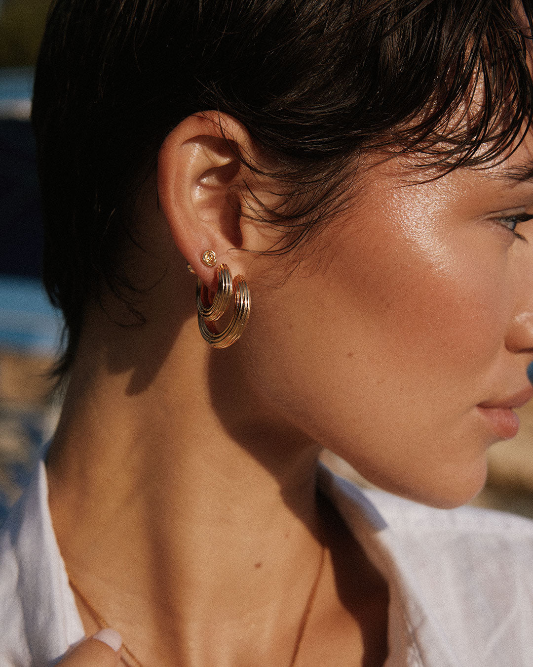 Mini Ridged Amalfi Hinge Hoops — alternate angle
