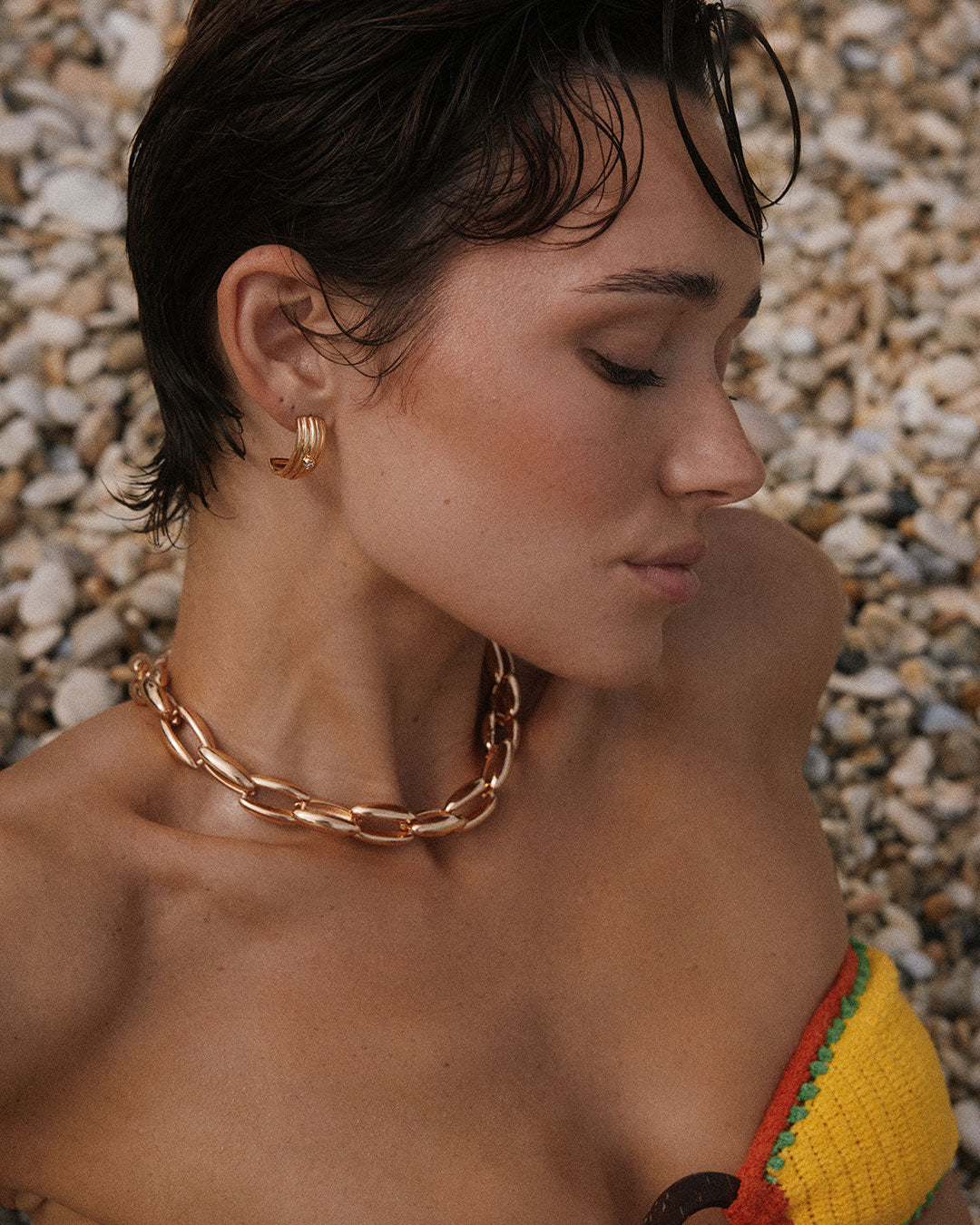 Ridged Positano Studs - Earrings — another angle