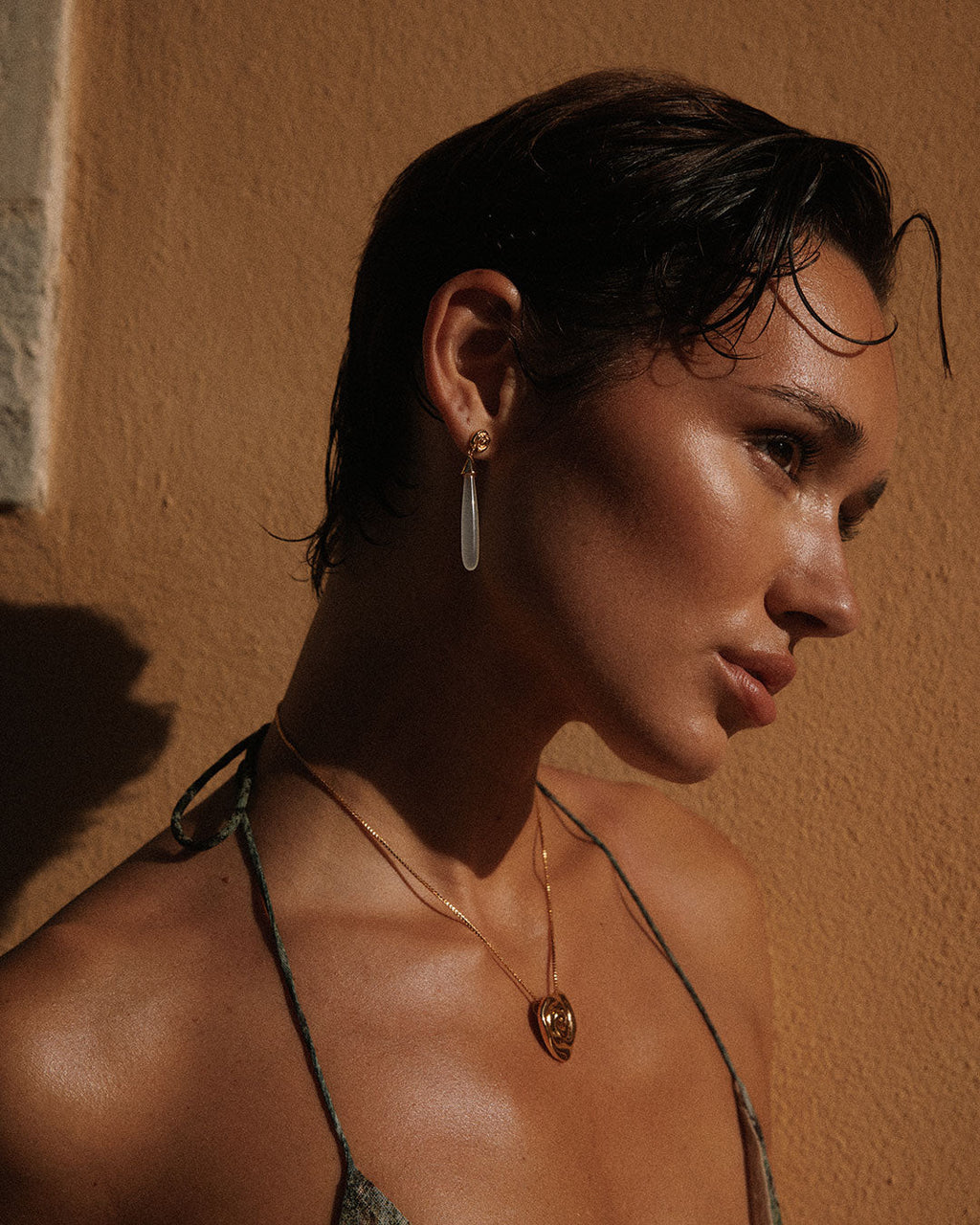 Coquille Stone Drop Studs - Earrings — detail view