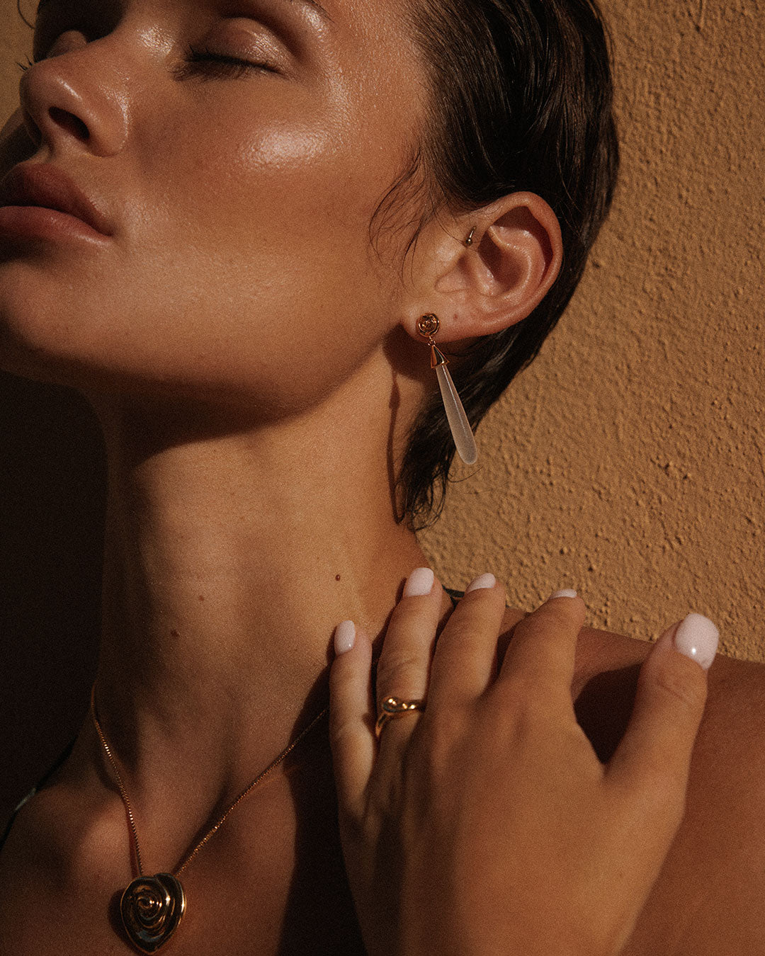 Coquille Stone Drop Studs - Earrings — another angle