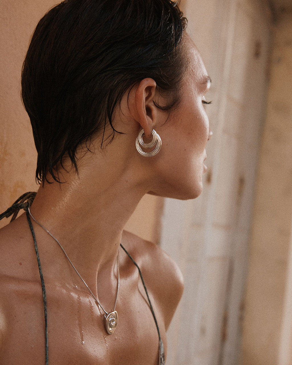 Mini Ridged Amalfi Hinge Hoops — alternate view 2