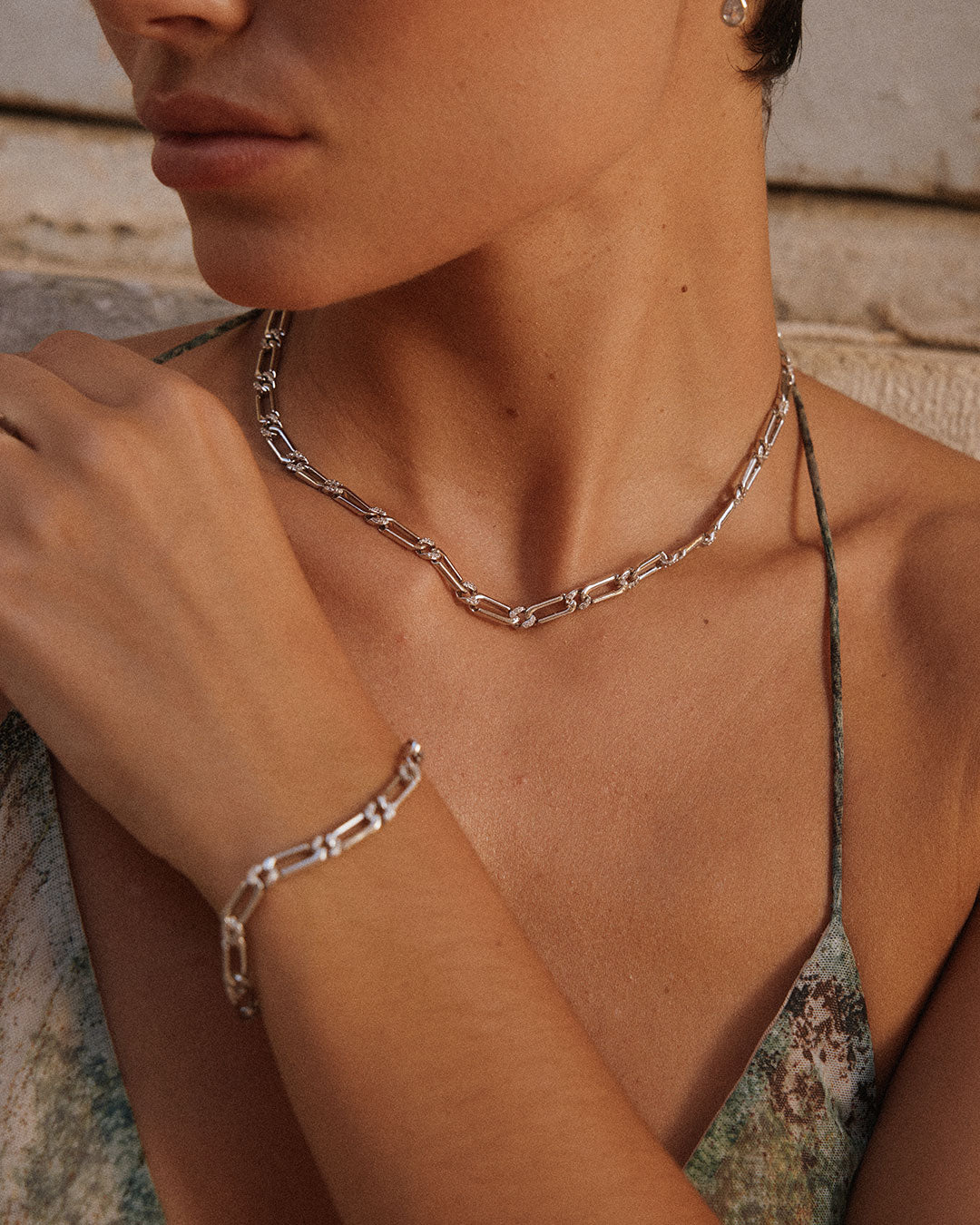 Two-Tone Pavé Link Necklace — another angle