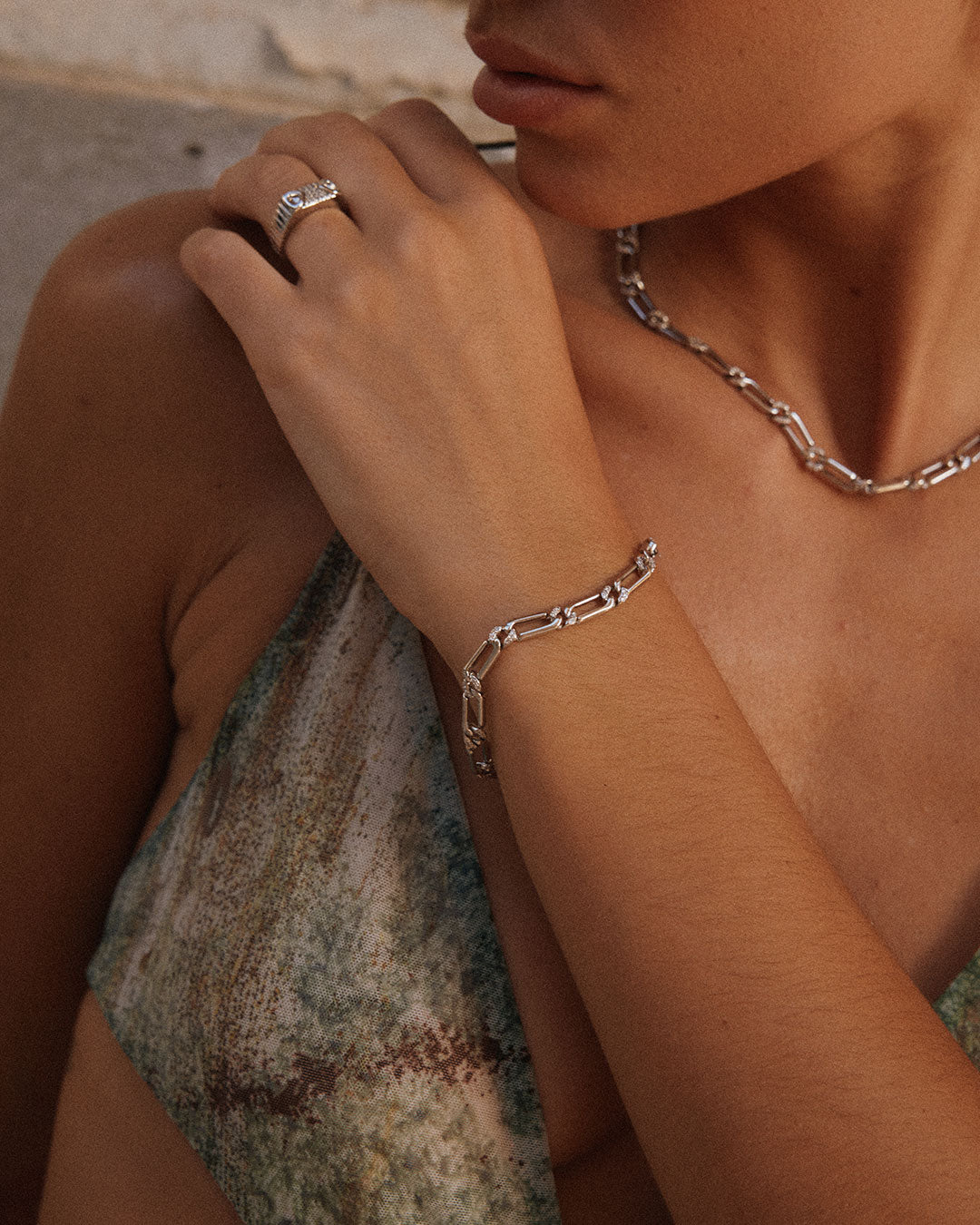 Two-Tone Pavé Link Bracelet — another angle