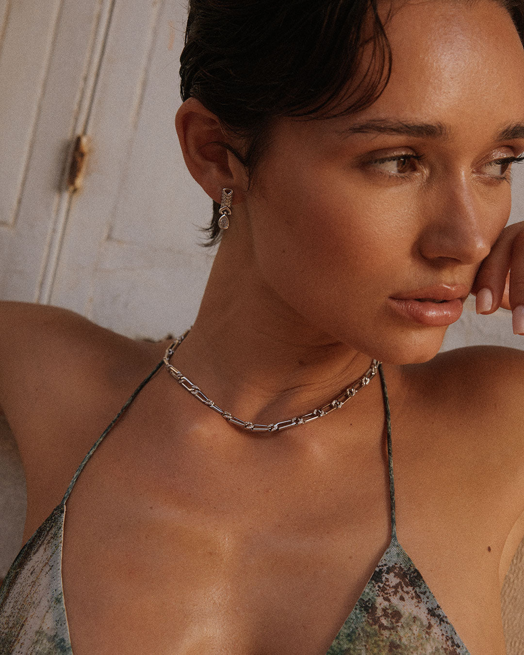Two-Tone Pavé Link Necklace — alternate angle