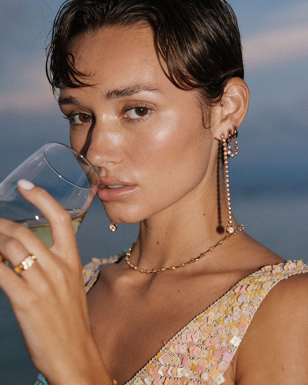 Rose Bud Tennis Drop Studs — another angle