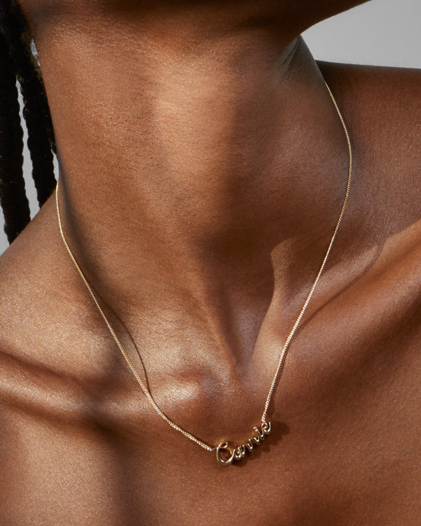Cursive Nameplate Necklace — another angle