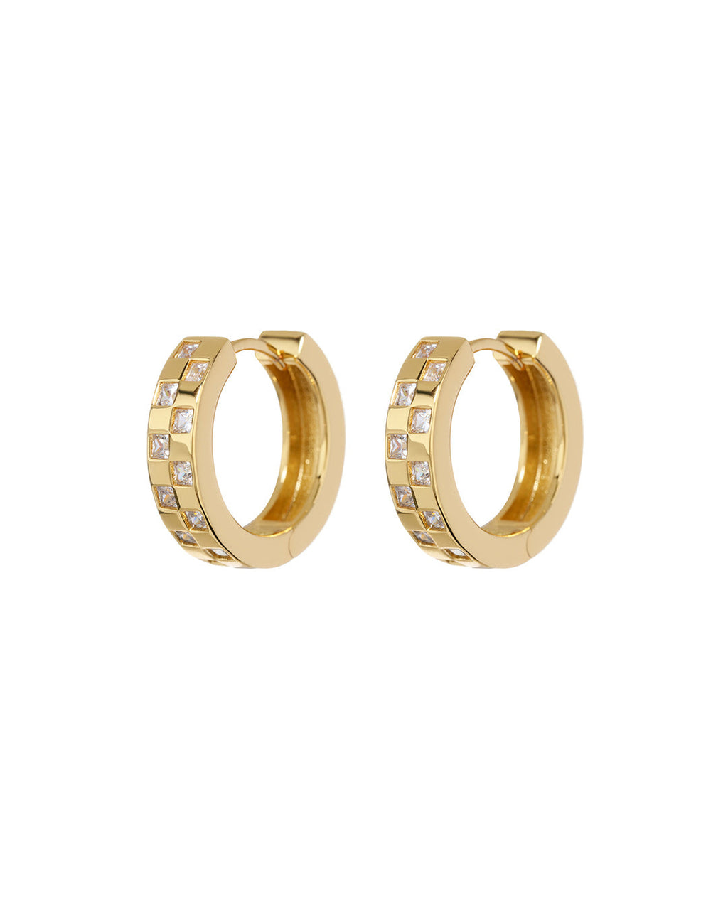 Checkerboard Pavé Hoops - Gold
