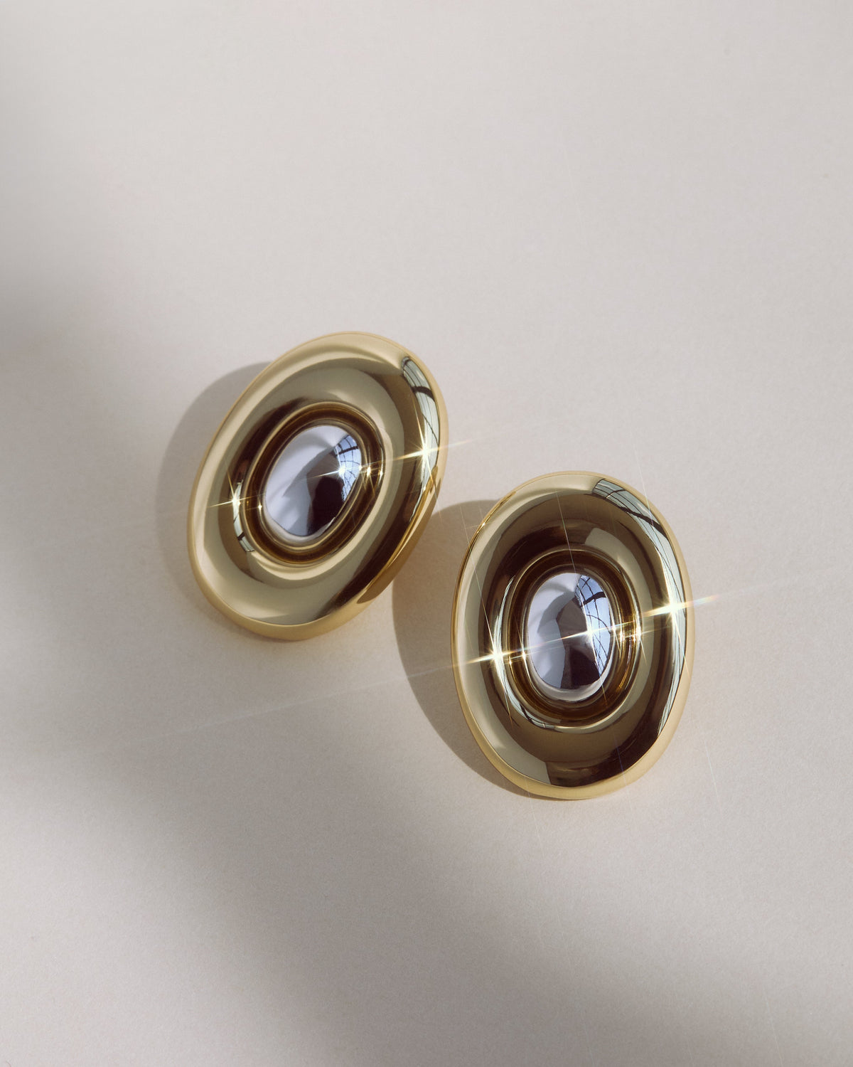 Two-Tone Chrome Orb Statement Studs - Earrings — alternate view
