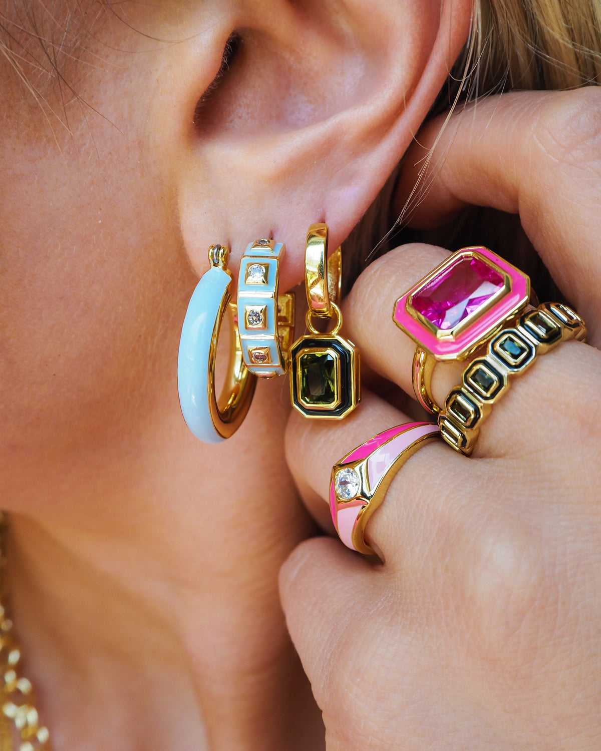 Pyramid Stud Signet Ring - Pink - Gold — alternate view 2