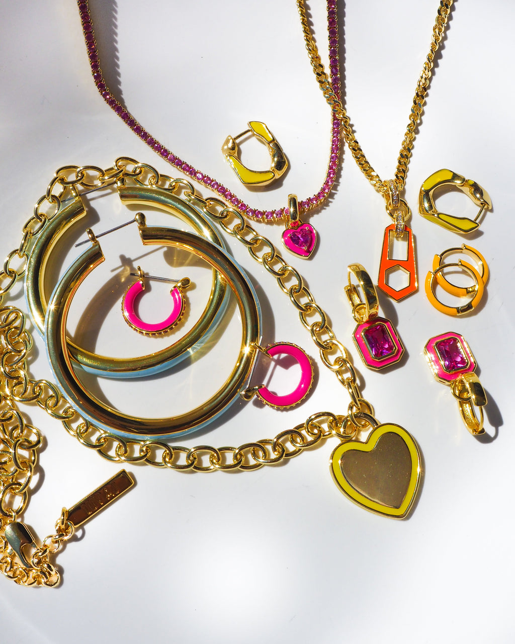 Bezel Huggies- Hot Pink- Gold - Earrings — alternate angle