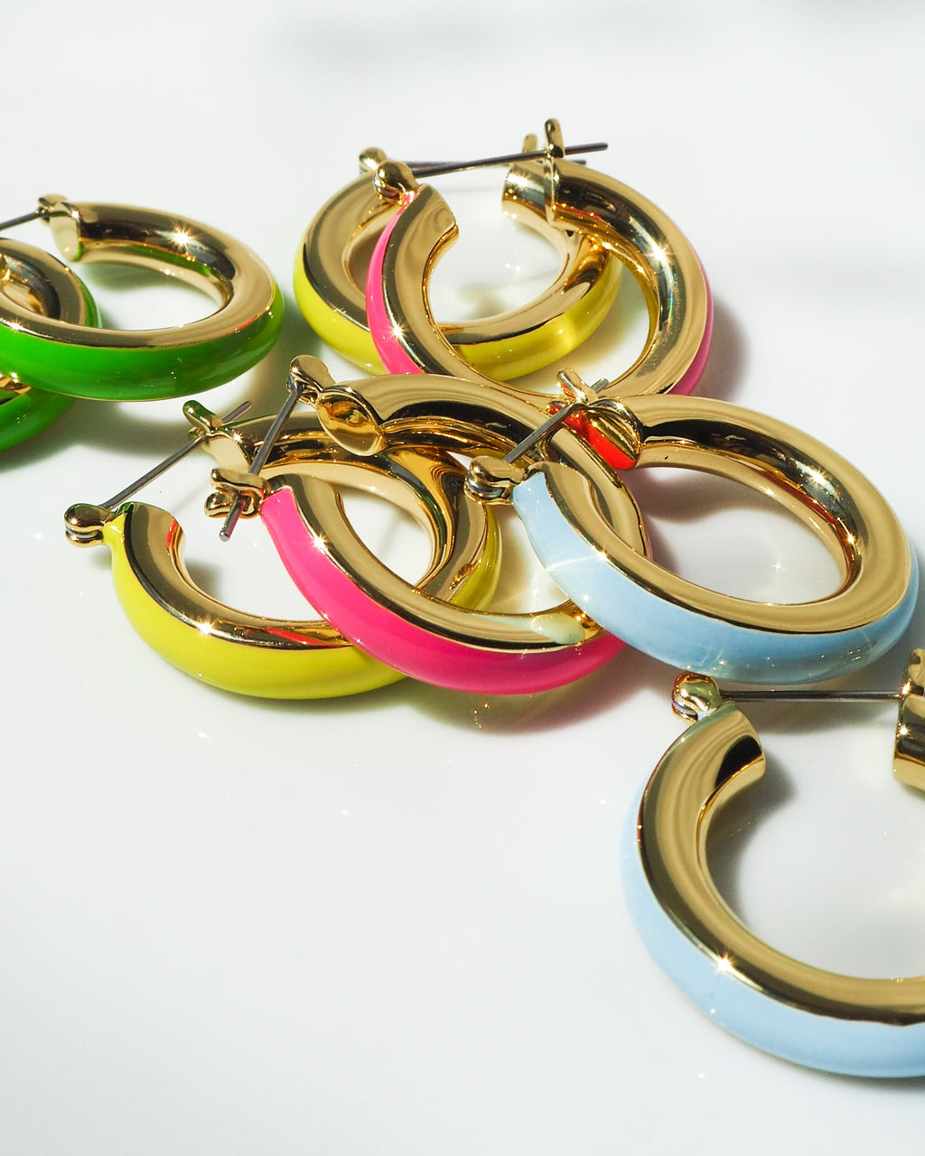 Stripe Baby Amalfi Hoops- Neon Yellow - Gold — another angle
