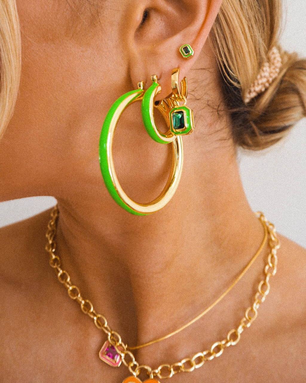 Stripe Amalfi Hoops- Bright Green - Gold — alternate angle