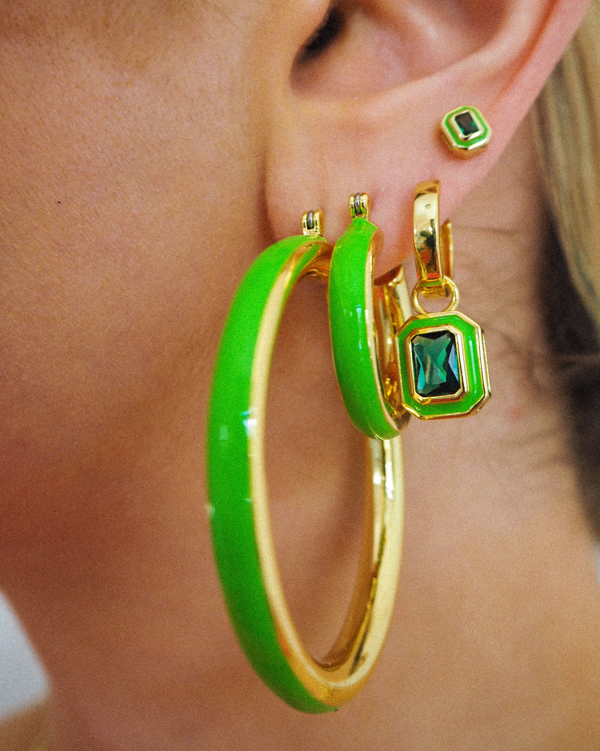 Stripe Baby Amalfi Hoops- Bright Green - Gold — alternate view