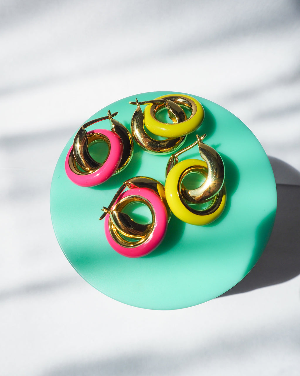 Pavé Interlock Hoops- Hot Pink - Gold — detail view
