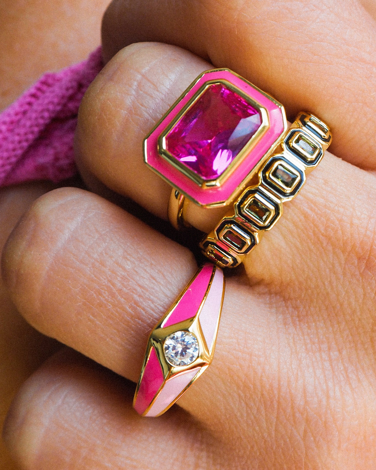 Pyramid Stud Signet Ring - Pink - Gold — alternate view