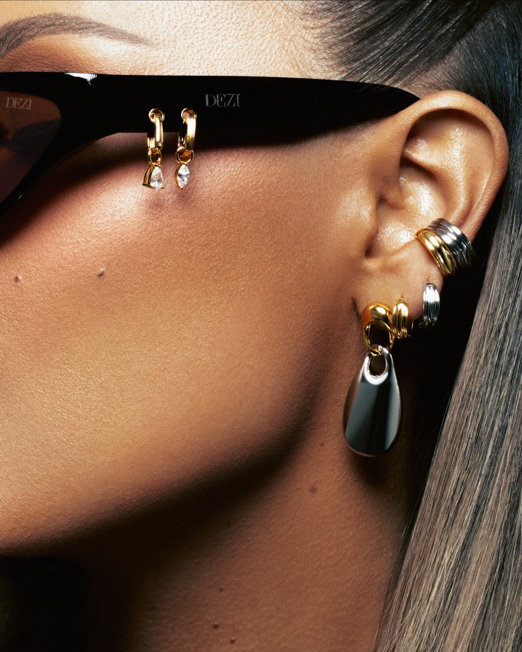 Two Tone Chain Link Drop Earrings — alternate angle 2