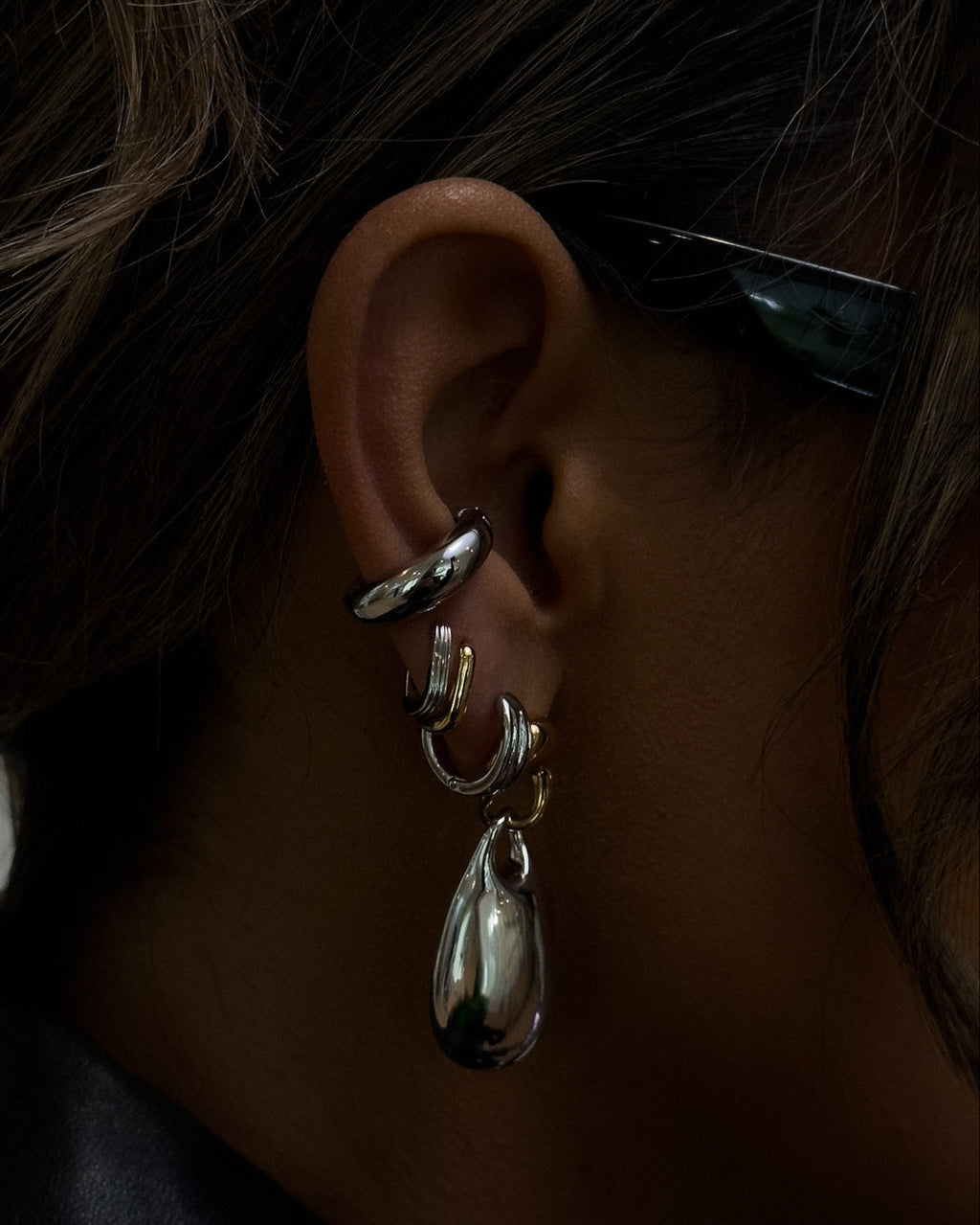 Two Tone Chain Link Drop Earrings — another angle
