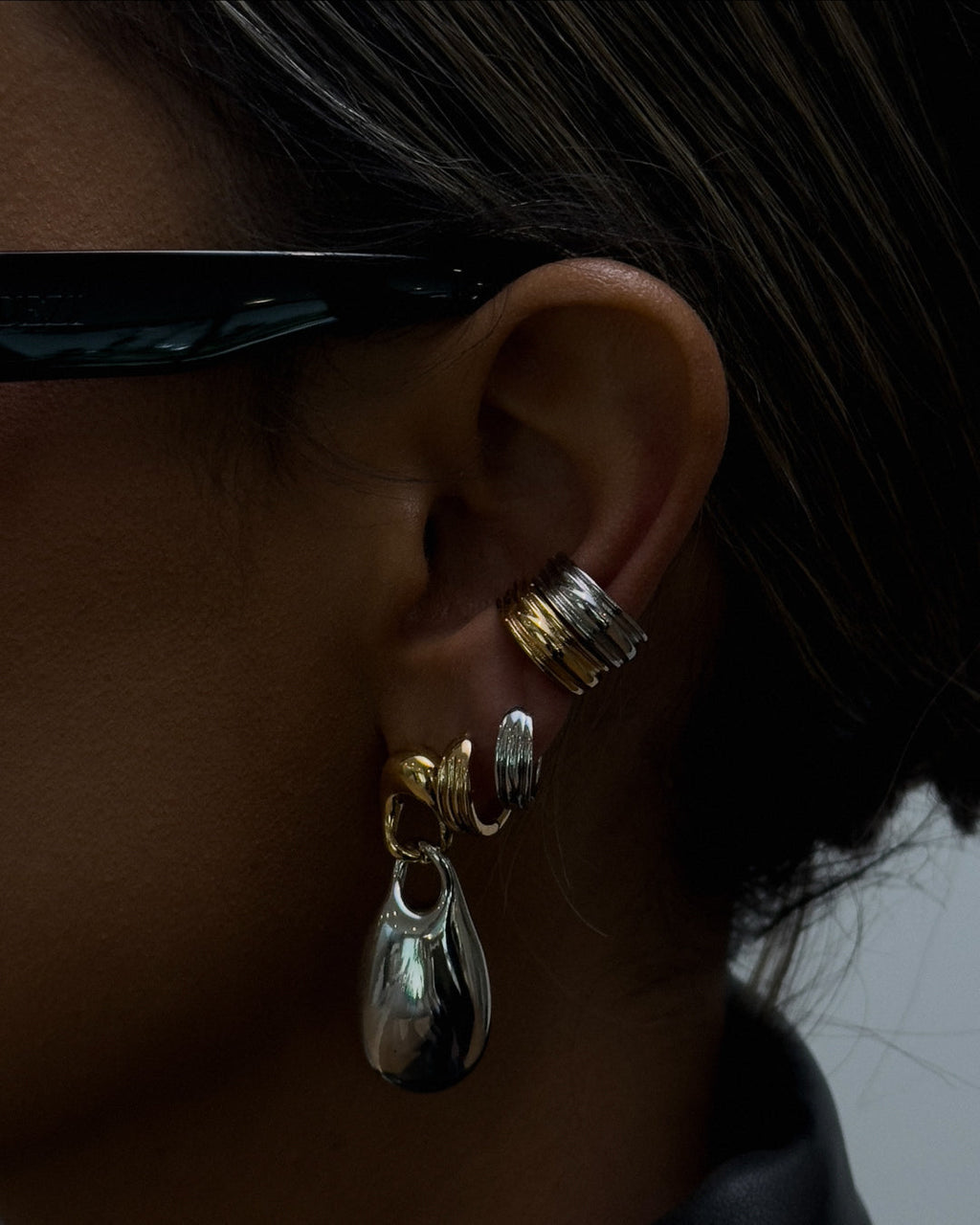 Two Tone Chain Link Drop Earrings — alternate view 2