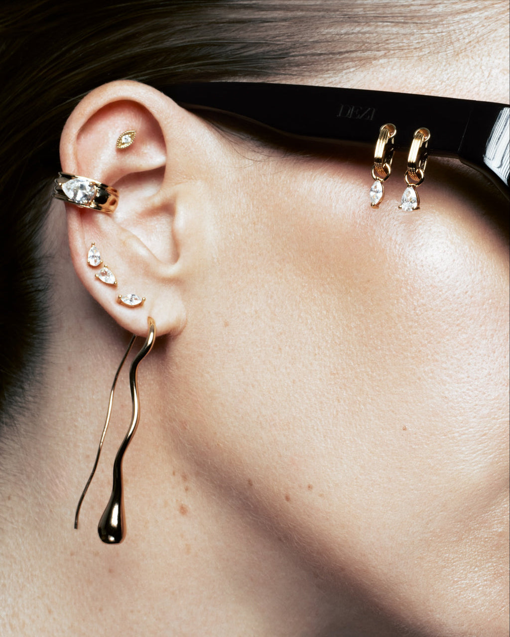Drip Drop Threader Earrings — detail view