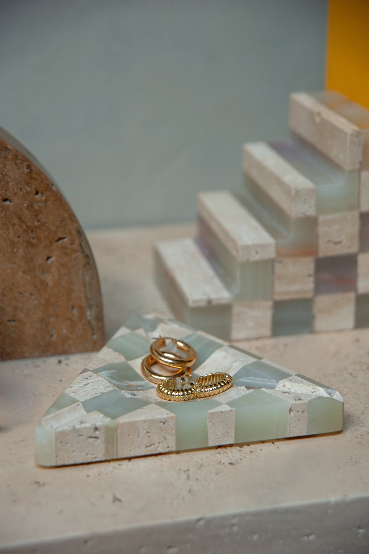 Triangle Travertine Tray — alternate angle