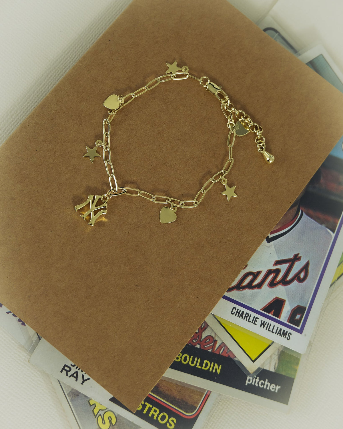 MLB Star + Hearts Logo Charm Bracelet - Silver — detail view