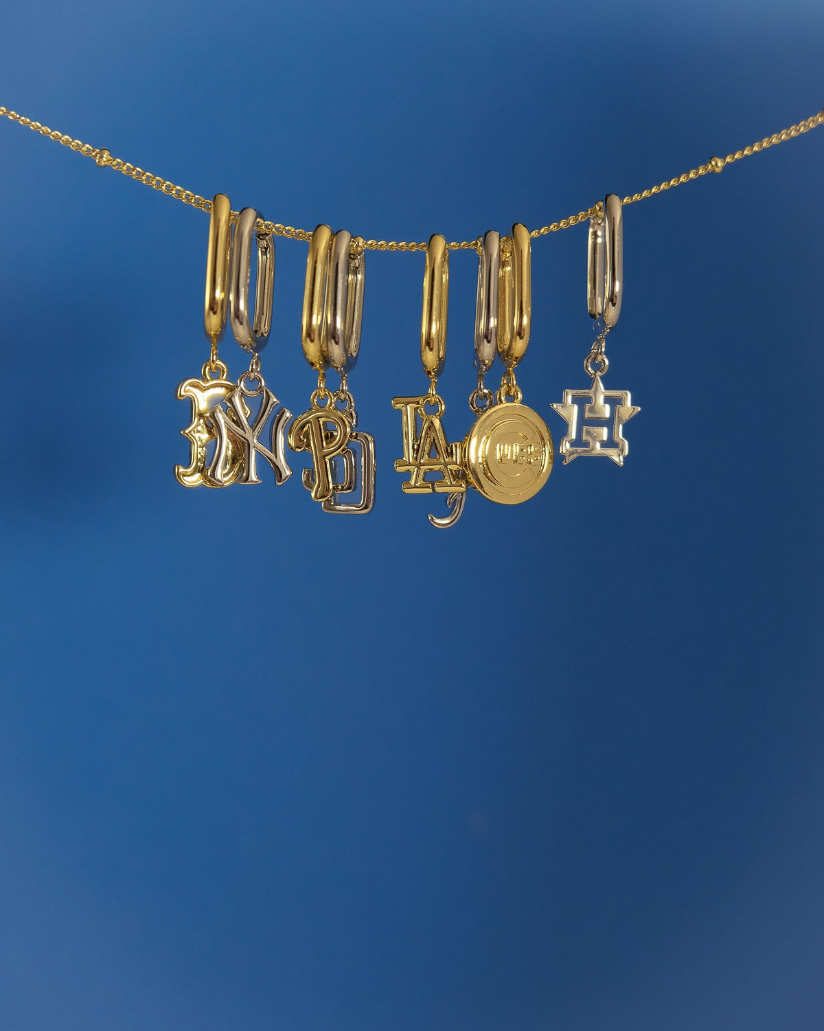 MLB Logo Charm Oval Hoop Earrings - Gold — detail view